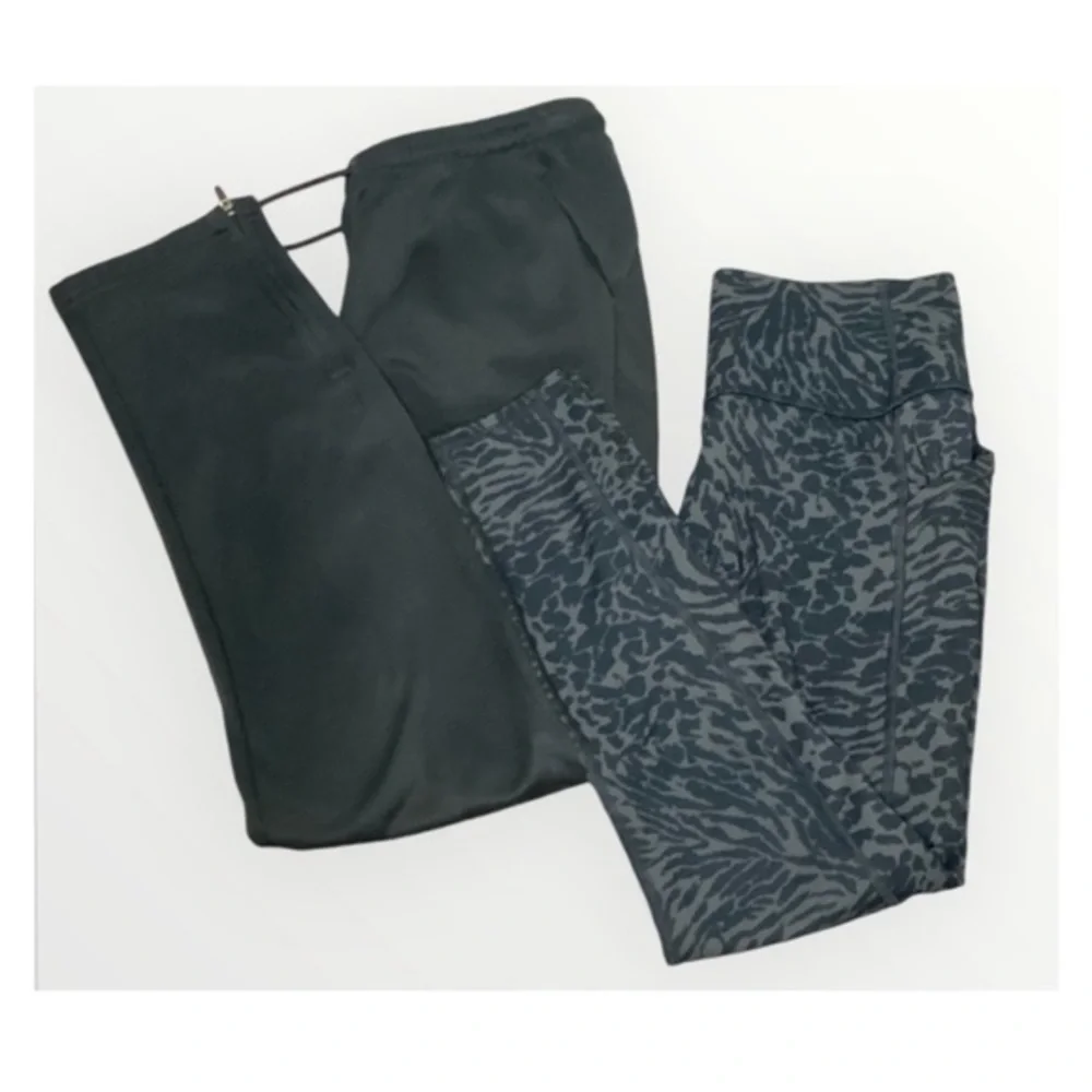All In Motion Girls Black & Gray Animal Print Leggings & Black Sweat Pants XL 14